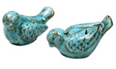 5.5"L STONWARE BIRDS BLUE 2STY